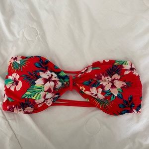 red tropical strapless bikini top